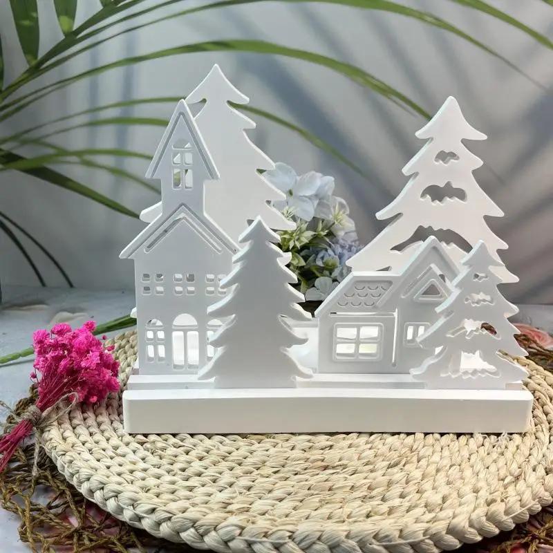 Christmas Tree House Candle Holder Silicone Mold Set DIY Christmas Ornament Cement Plaster Casting Craft Making Decoration Mold