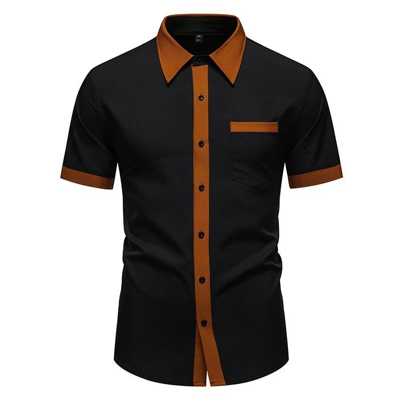 Summer New Men's Color Block Short-sleeved Shirt Men's Large Size Loose Short-sleeved Shirt Jacket