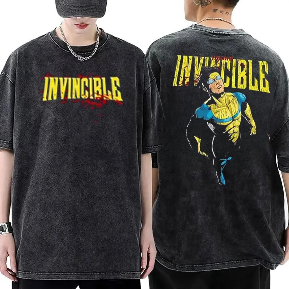 Hot Anime Invincible Washed Cotton Tshirt Anime Lover Couples Plus Size Unisex Mark Grayson Clothing High Quality Top