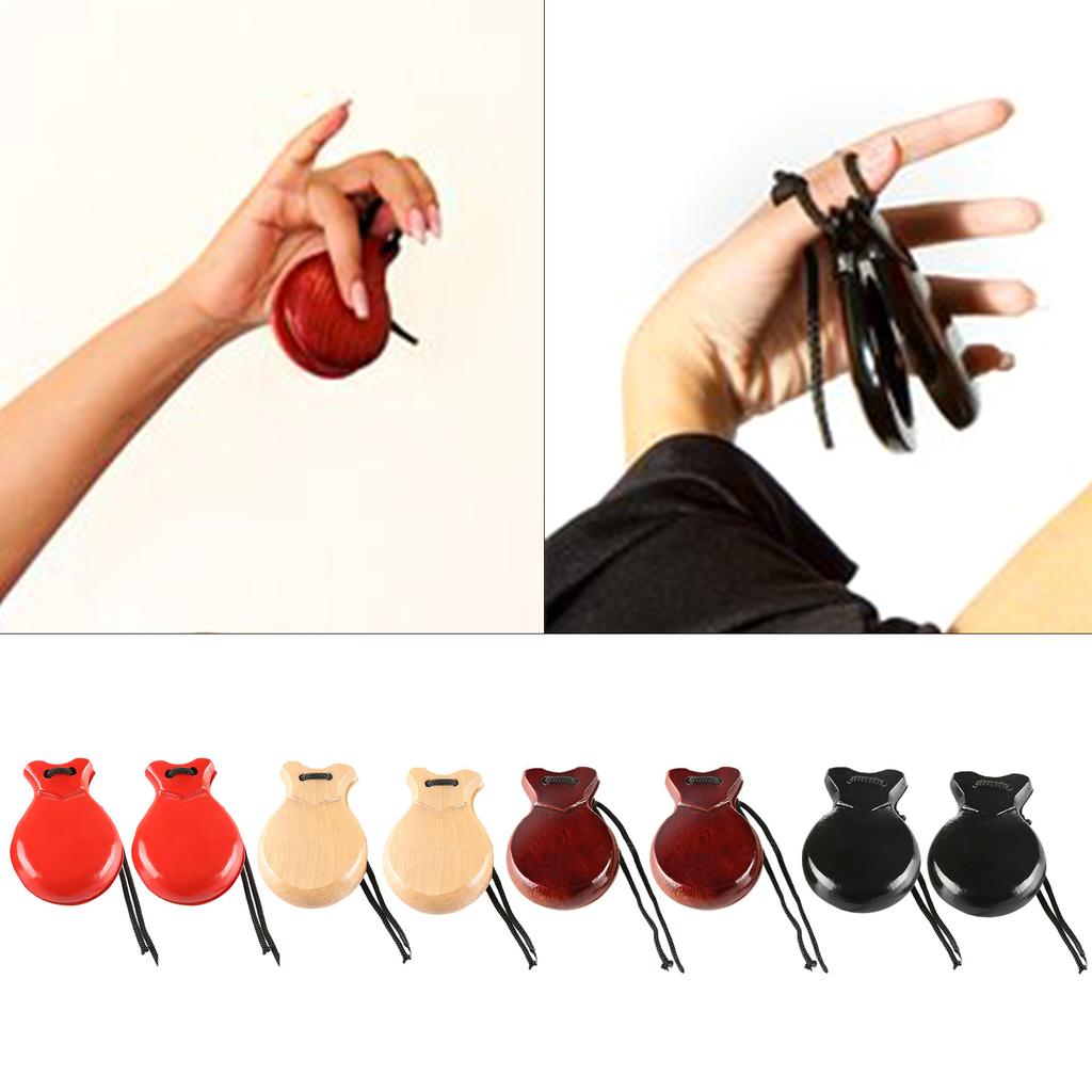 2 Pcs Spanish Castanets with String Traditional Flamenco Castanets Wood Percussion Orff Music Instrument Easy To Play