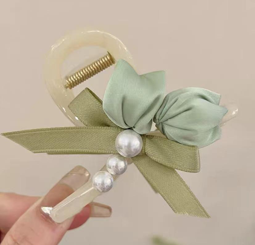Sweety Flower Pearl Hairpin Elegant Pink Tulip Hair Claw For Women Girls Spring Summer Exquisite Hair Clips Hair Accessories 1pc