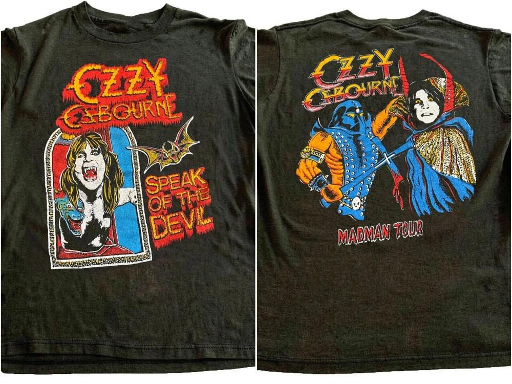 

1980s Ozzy Osbourne Speak of the Devil Madman Tour 2 sided black Tshirt Unisex T-Shirt L