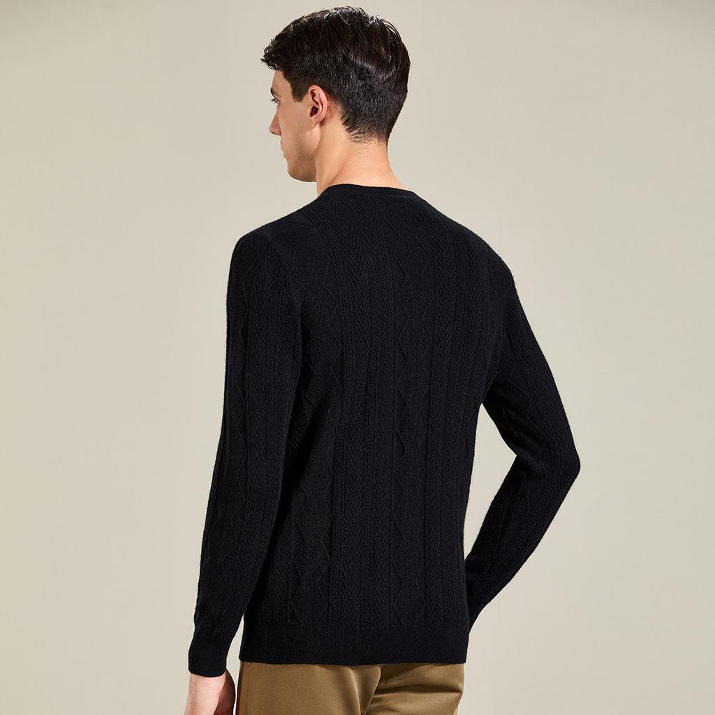400g Thick Pure Cashmere Knitted Twisted Flower Men's Cashmere Sweater