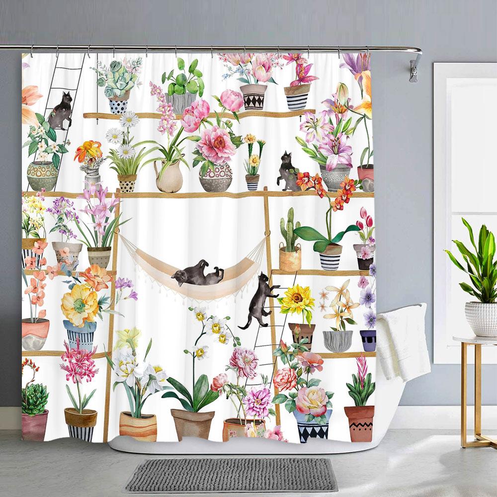 Spring Floral Hummingbird Shower Curtain for Bathroom Watercolor Flower Bird Modern Decor Machine Shower Curtains Bathroom Decor