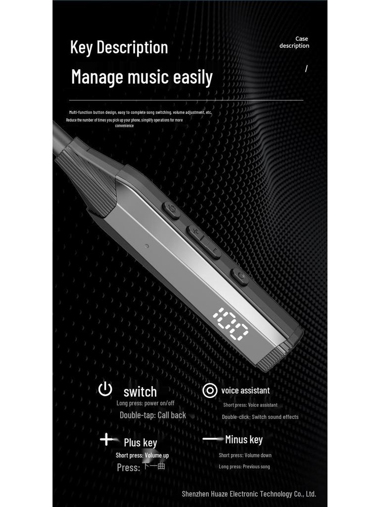 Bluetooth Neckband Headphones with Card Slot, Digital Display, Removable Battery, Universal Compatibility