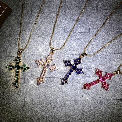 Lady Charm Glänzende Strass Kreuz Anhänger Halskette Frauen Party Choker Schmuck Geschenk