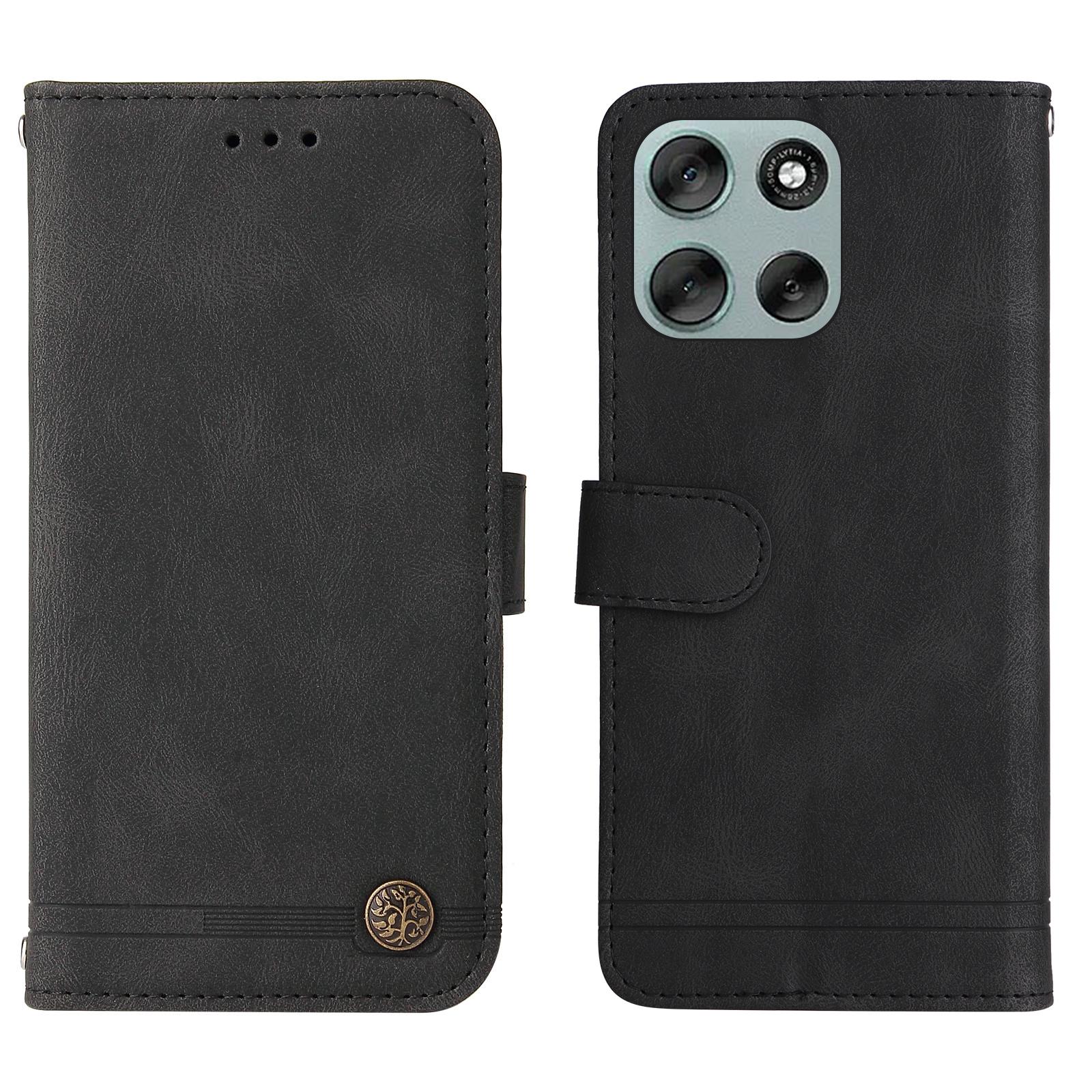 

For Motorola Moto G56 5G Leather Wallet Cases Skin Touch Phone Cover Stand with Strap Black