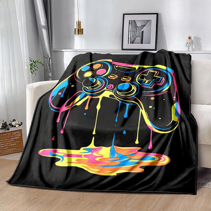 1pc Game Controller Printing Lightweight Flannel Blanket, Comfortable and Warm Blanket, for Camping Sofa Bed and Couch Office, in All Seasons