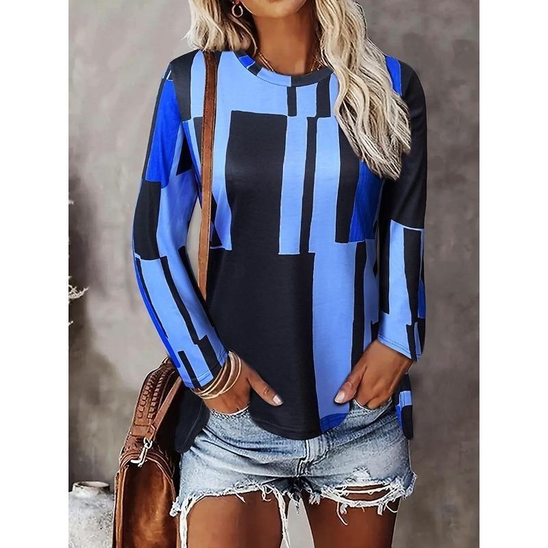 Leopard Striped Print Autumn Long Sleeves Women's T-shirts Fashion Casual Tops Daily Loose Crew Neck Women Clothing