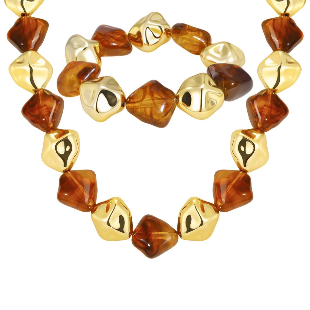Vintage Boho Colorful Acrylic Irregular Bead Chain Necklace for Women, Geometric Resin Handmade Necklace, Fashion Jewelry Set