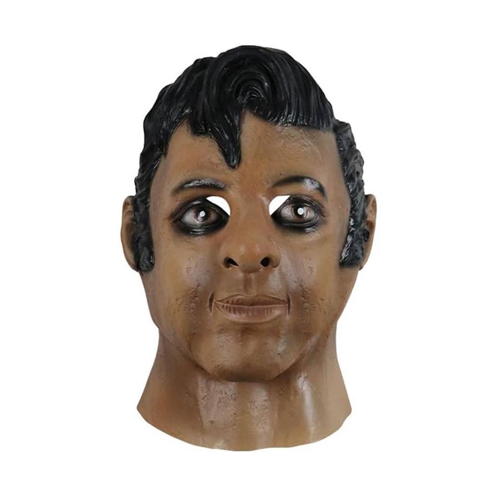 Young black man funny latex mask masquerade prank face hood
