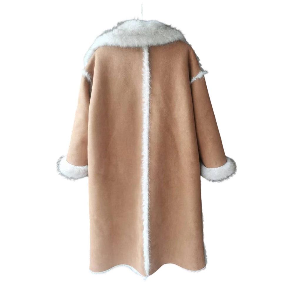 Women's Thickened Long Faux Fur Suede Over-the-Knee Winter Coat