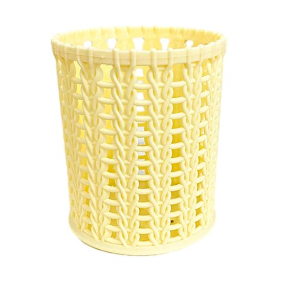 DYS Imitation Rattan Pen Holder, Round Hollow Desk Organizer, Large Capacity Pencil Cup for Pens Pencils Makeup Brushes, Nordic Office Home Decor