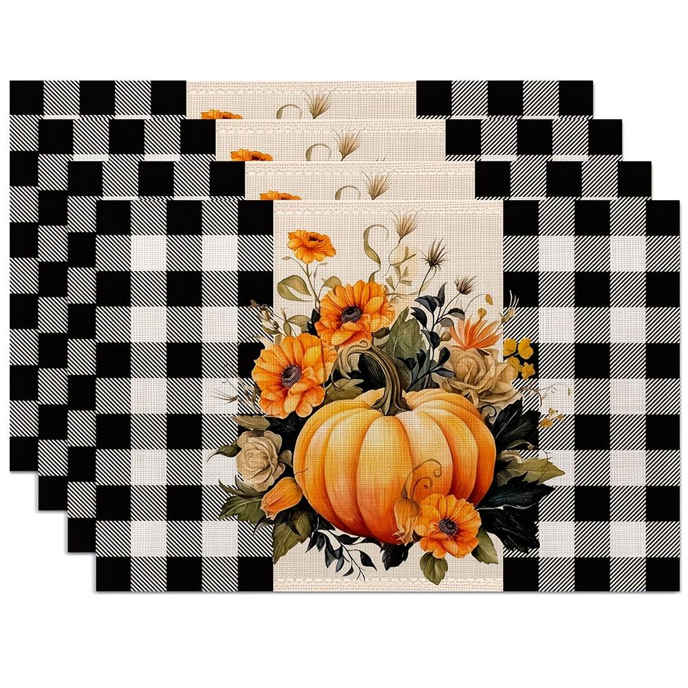 

4pcs Pumpkin Plaid Placemats Set, Washable Heat Resistant 12×18 Inch Table Mats for Autumn Party Outdoor Dining Decor 30x45cm-4PC