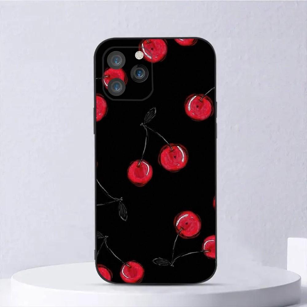 

Fruit Cherry Phone Case For iPhone 15,14,13,12,11,Plus,Pro Max,XS,X,XR,SE,Mini,8,7 Soft Silicone Black Cover iPhone12