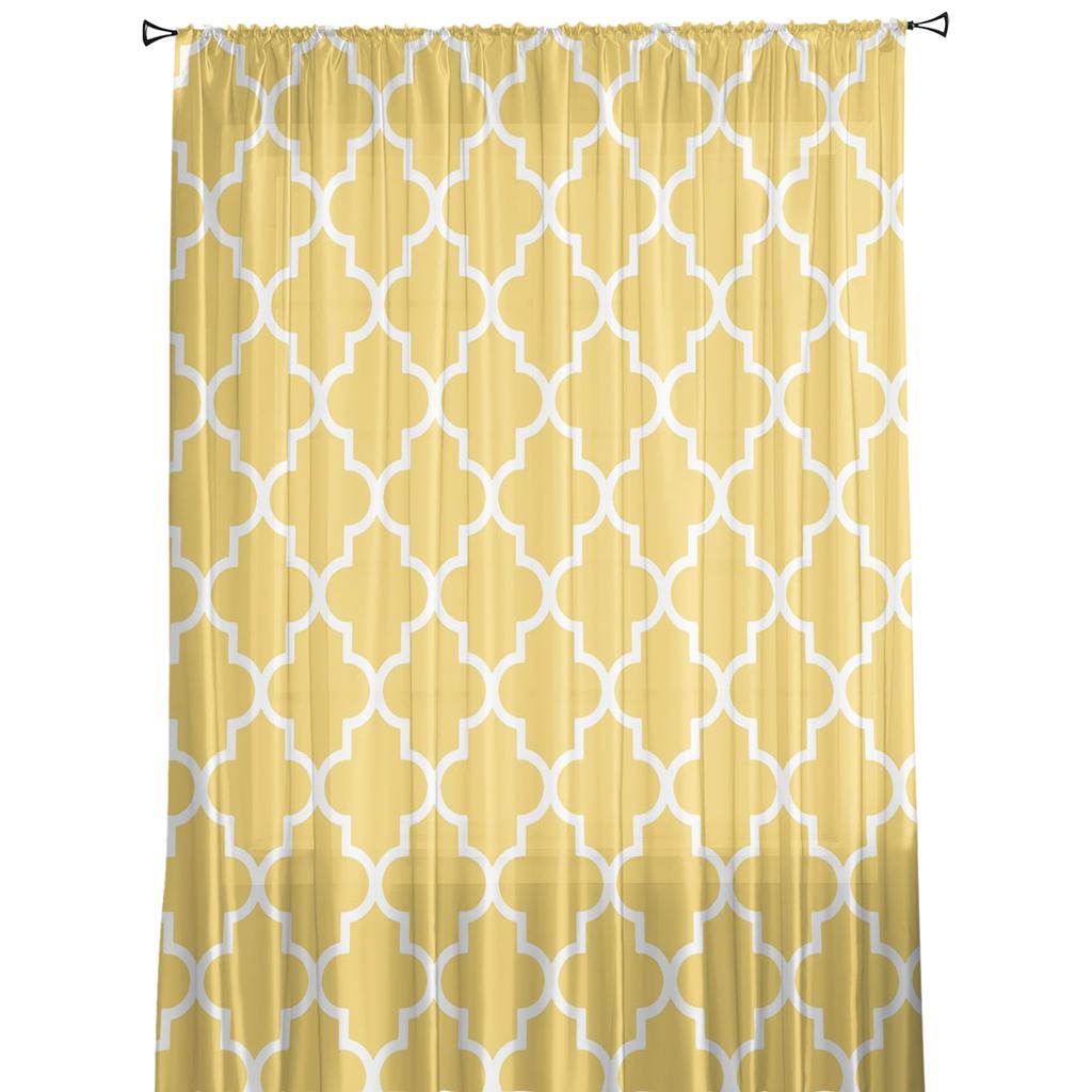 Geometric Yellow White Curtain Window Tulle For Living Room Bedroom The Kitchen Window Treatment Decorations Curtains