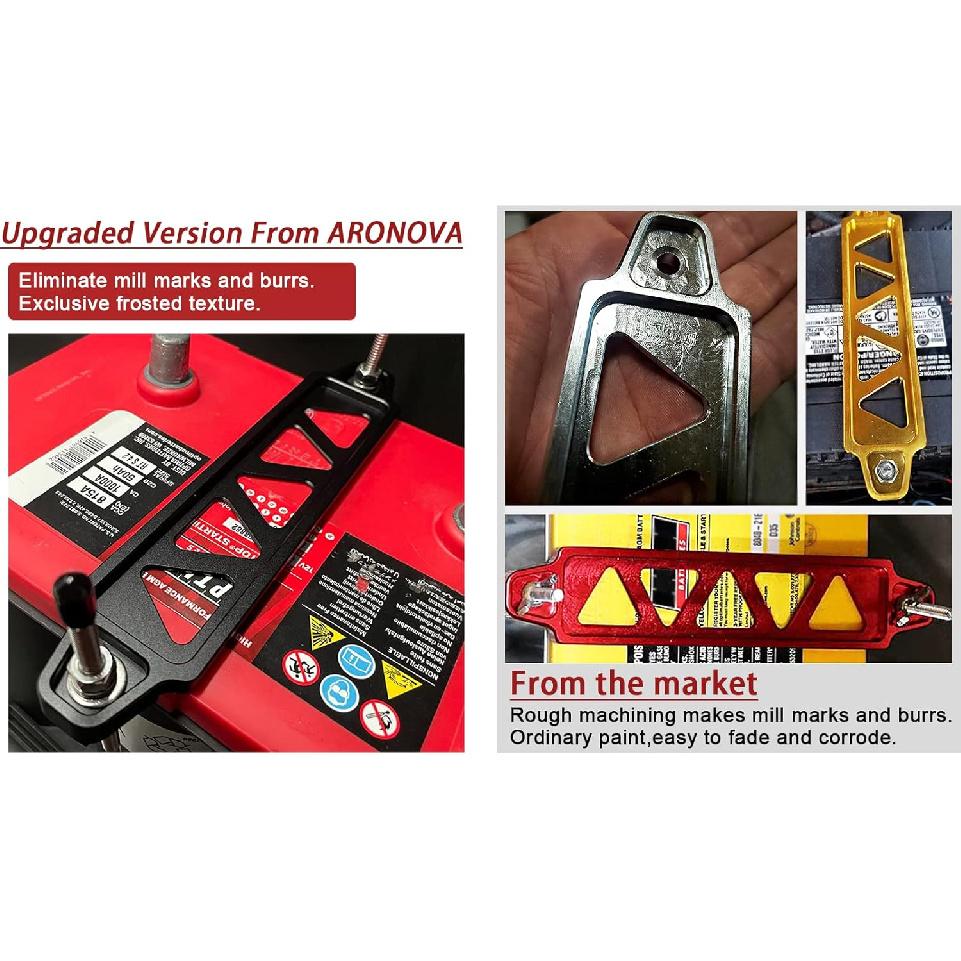 Battery Hold Down Sets,With Billet Aluminum Battery Tie Down Bracket and 18-8(304) Stainless Steel J bolts (Red, 10 inch bolts)