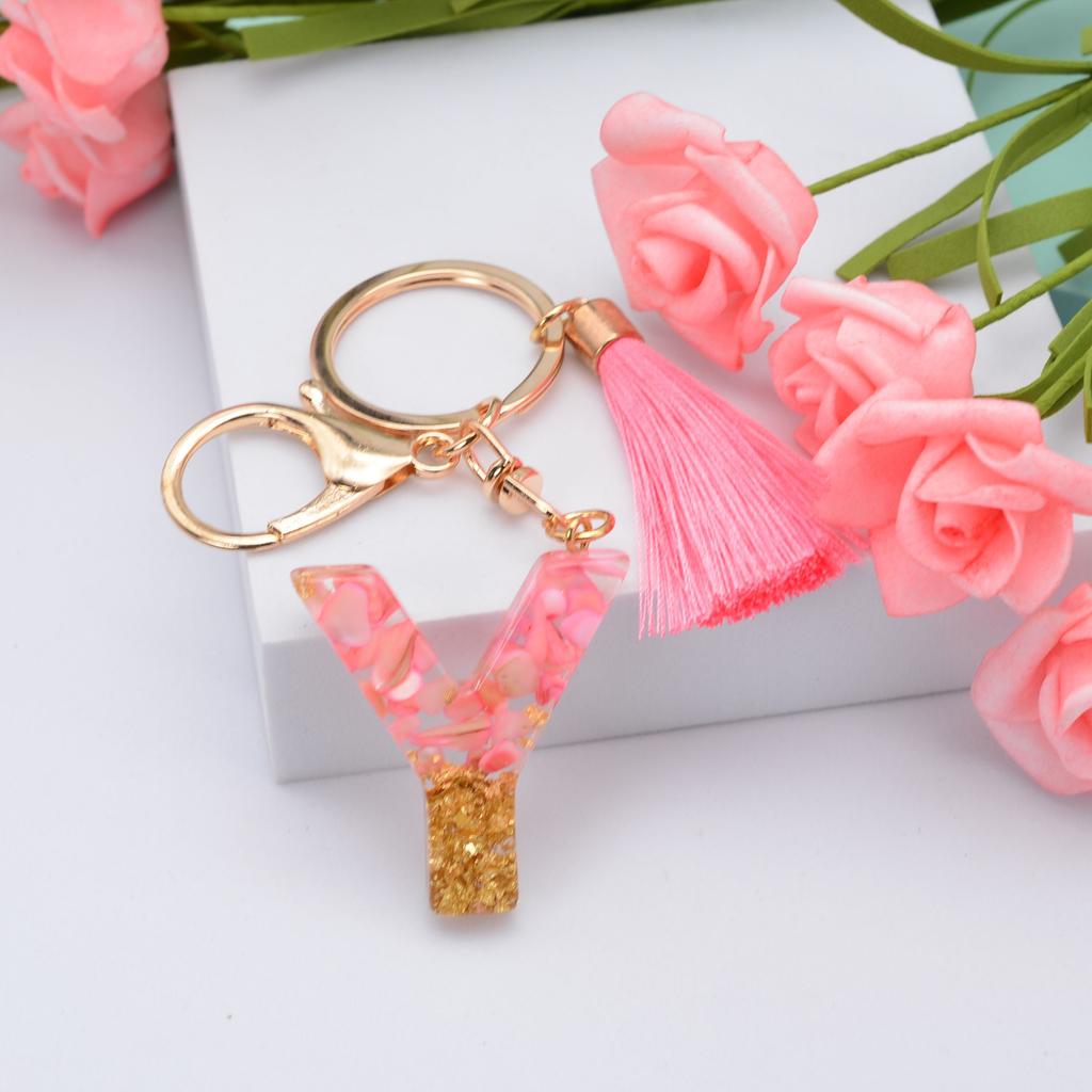 Jewelry Ornament Resin Material Alphabet Key Chain Glitter Keyring Bag Pendant Letter Keychain