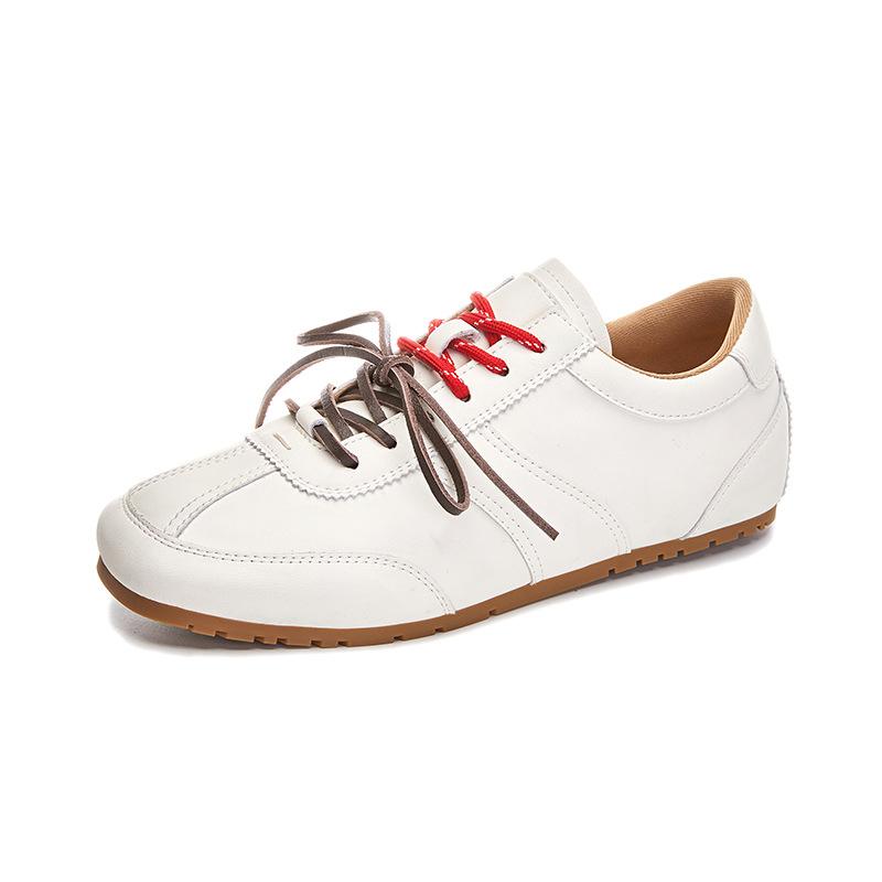 New leather German training shoes for women 2025 autumn flat-bottomed sports Forrest Gump shoes for women's casual versatile horse hair white shoes fo
