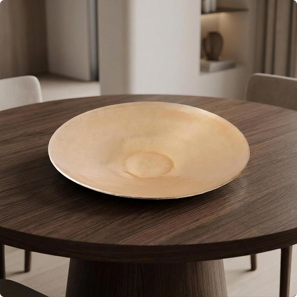 Antique Gold-Tone Round Tray Sturdy Aluminum Long-Lasting for Coffee Table