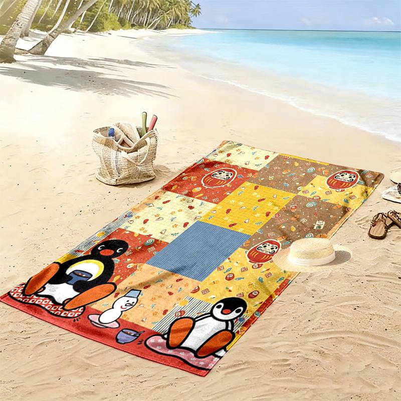 Asciugamano da Spiaggia con Stampa Cartone Animato Pingu, Asciugamano Grande Morbido Asciugatura Rapida per Spiaggia Campeggio Nuoto