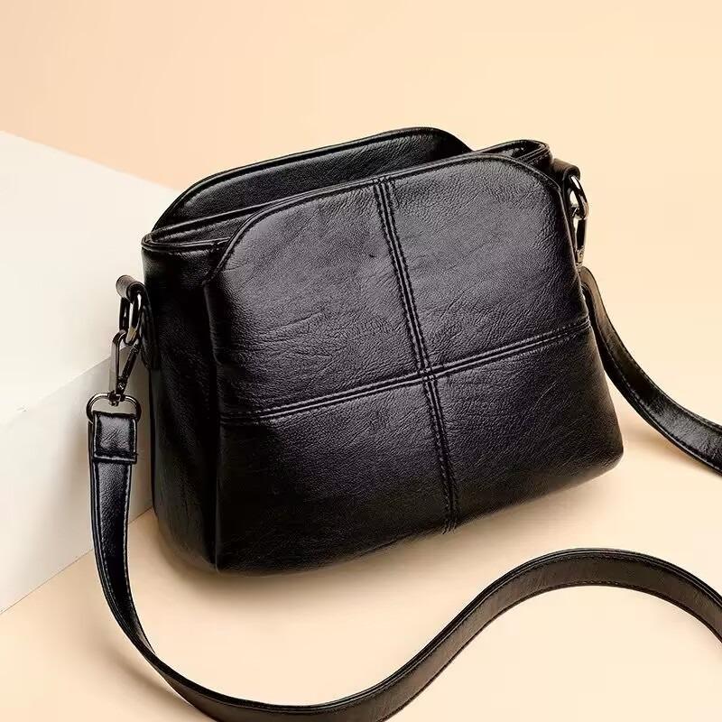 New women's bag fashion bucket bag multi-layer middle-aged mother bag soft leather women's shoulder bag messenger bag