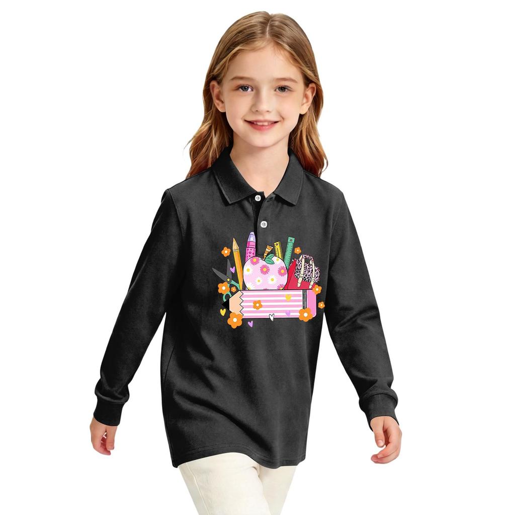 Girls Long Sleeve School Uniform Top Casual Print Shirt for Back to School