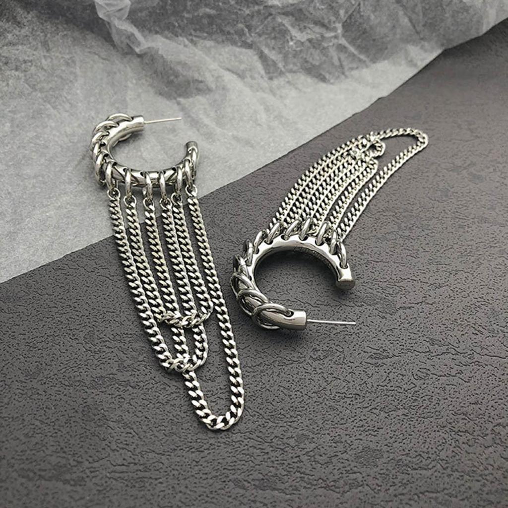 Exaggerated Long Tassels Chain Earrings for Women Men Jewelry C-shape Hoop Earrings Adornment Delicate Ear Rings