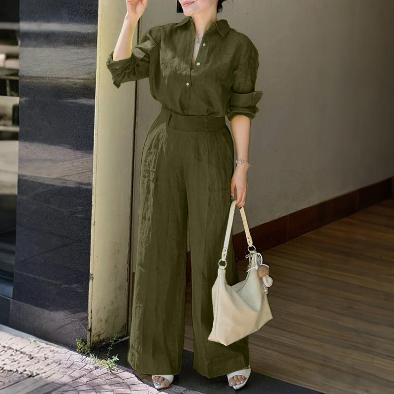 

ZANZEA Женская блузка с длинным рукавом и брюки повседневный комплект из двух частей 2XL