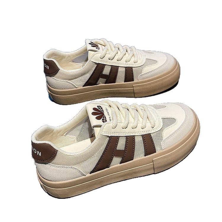New versatile niche design mesh sports shoes women's 2025 spring German training board shoes ins tide platform white shoes