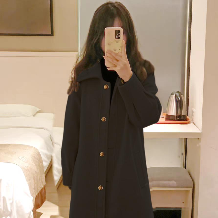 Long-Length Thickened Mid-Length Woolen Outer Wear for Women Button Design Autumn Winter Elegant Coat