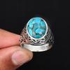Vintage Herrring Turkos Ädelstensring Antik 925 Sterling Silver Filigran Design Bohemisk Punkstil Statement Smycke