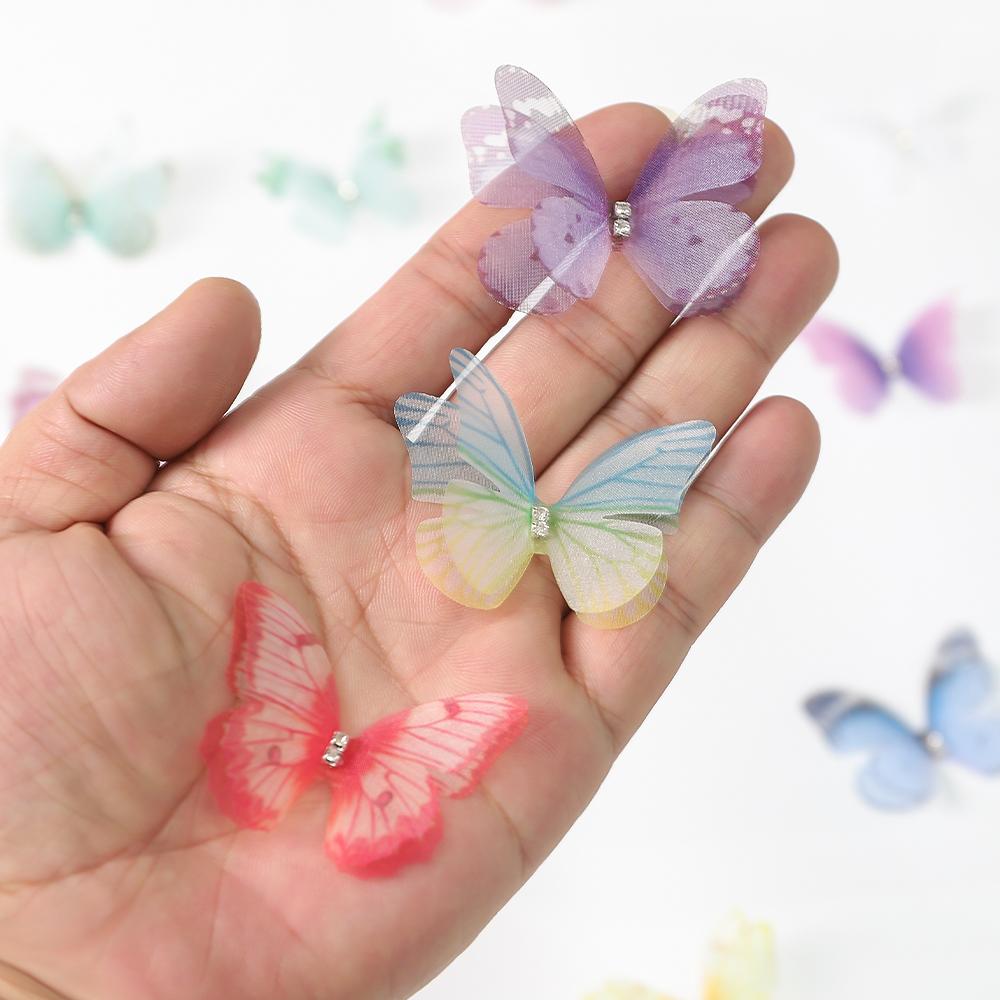 5/10/20/30Pcs 5cm Double Butterfly Appliqued 3D Simulation Organza Butterfly Patch for DIY Crafts Wedding Party Home Decorations