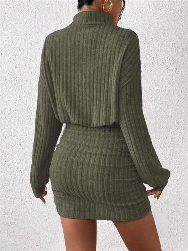 2025 Bodycon Long Sleeve Turtleneck Ribbed Knit Dress - Spring/Autumn/Winter Collection
