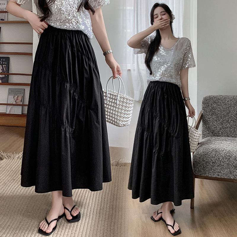 

Белая юбка миди и макси женская летняя асимметричная вытягивающаяся плиссированная юбка-зонт с высокой талией one size fits all чёрный