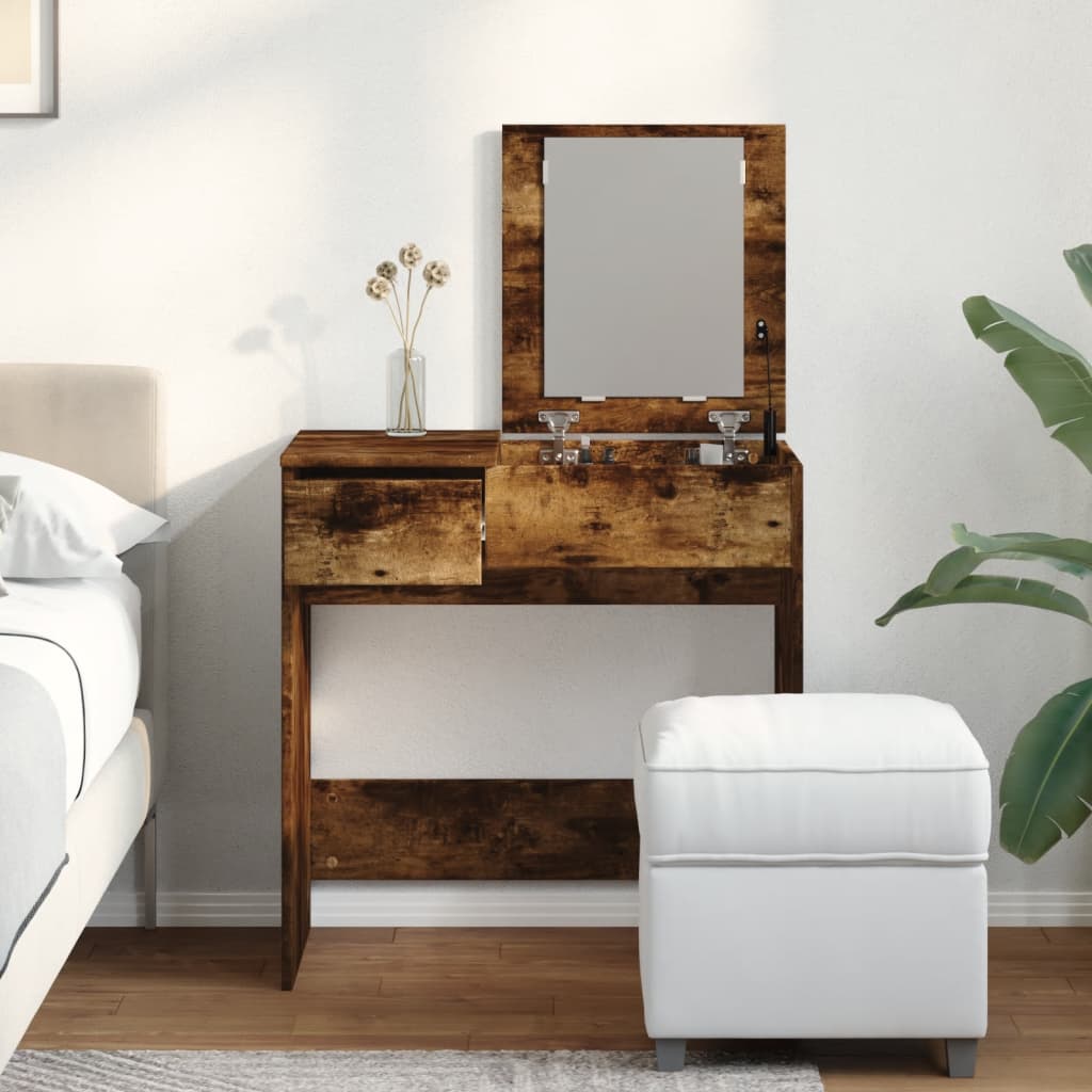 Makeup Table with Mirror Smoked Oak 28.7 x 18.3 x 47.2 in (73 x 46.5 x 120 cm)