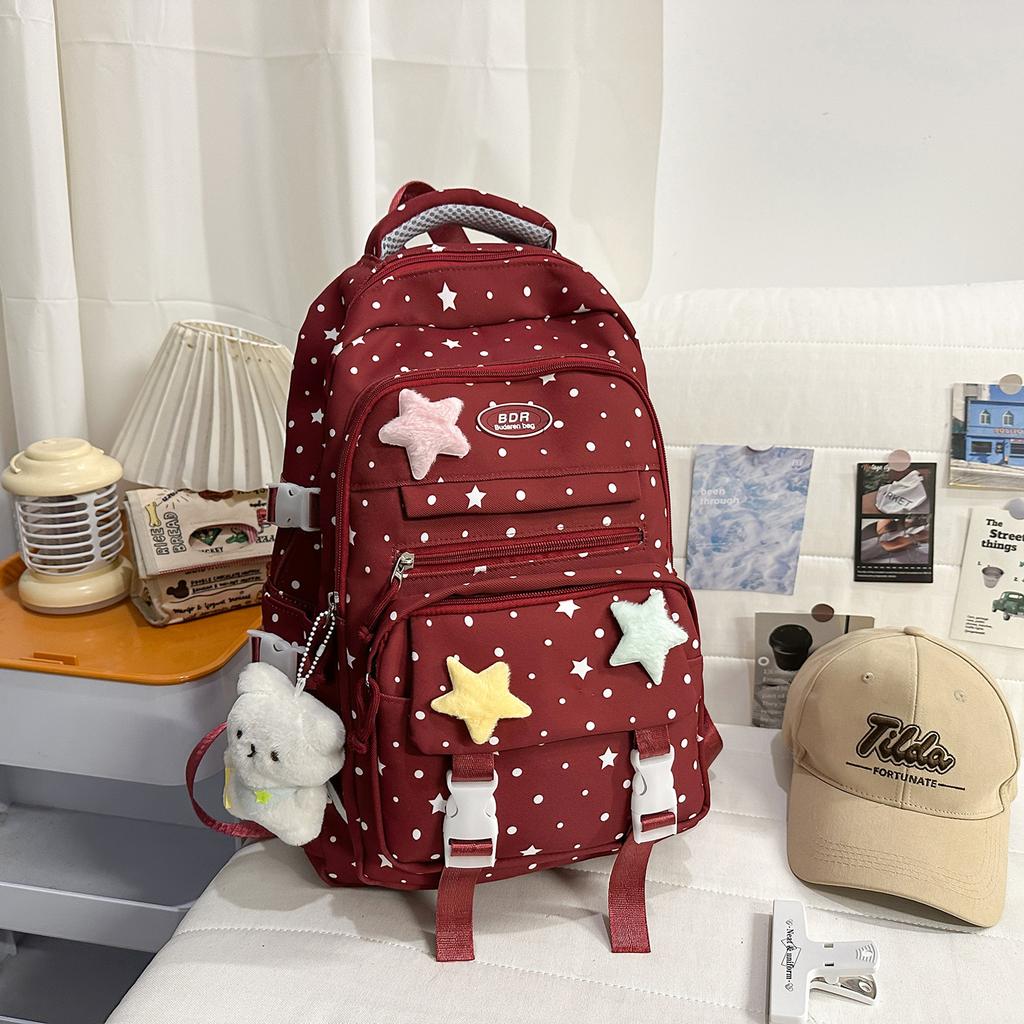 Schoolbag School Bag Junior High School Girls Pain Bag Korean Large Capacity High School Students Backpack Women's Star Printed Versatile Backpack
