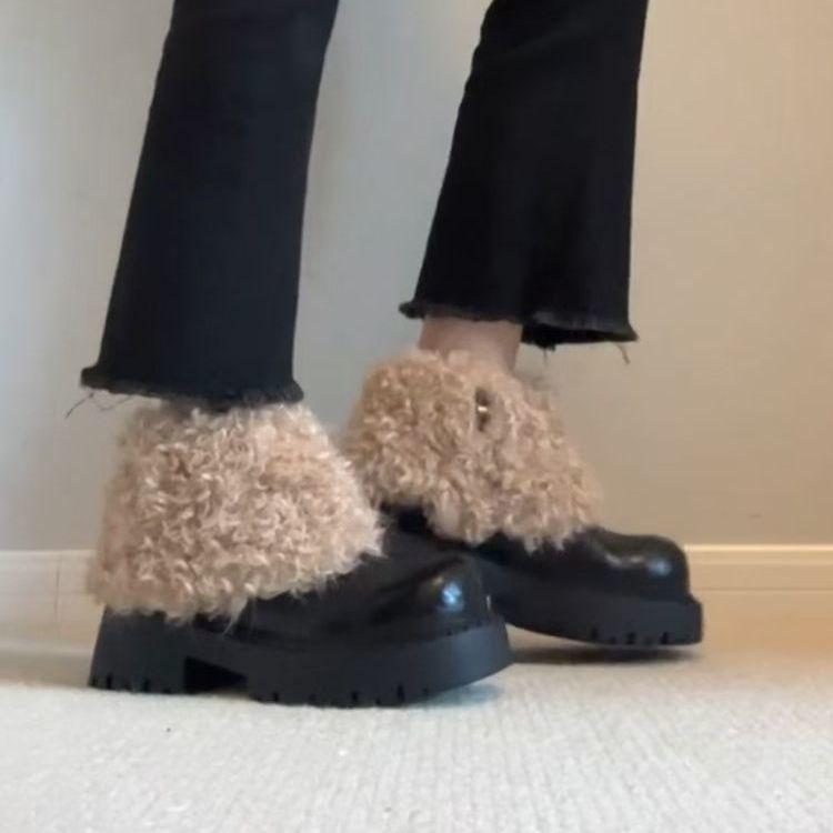 Korean Velvet Women's Thick-soled Plush High-heeled Martin Boots Autumn and Winter Fashion Versatile Brown Boots 2025 New Cotton