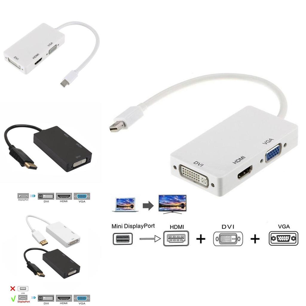 Mini Dp To Hdmi Dvi Vga 3in1 Adapter With Chipset For Macbook Pro Air Multi Monitor Setup