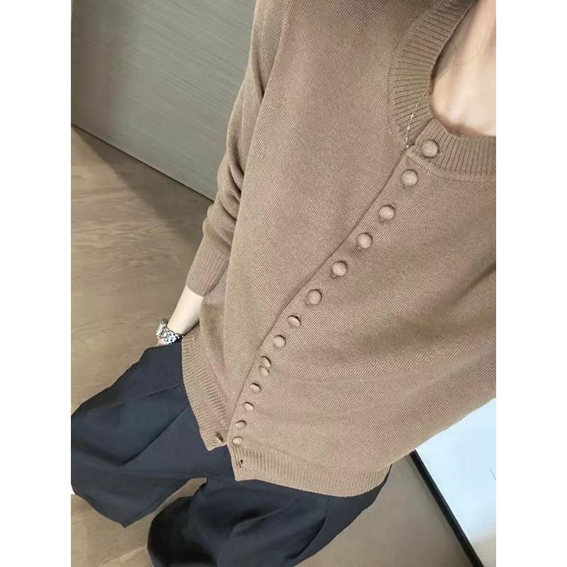 

Inside, gray crew neck knitted cardigan, women s early autumn wear, design sense niche long-sleeved top XL хакі