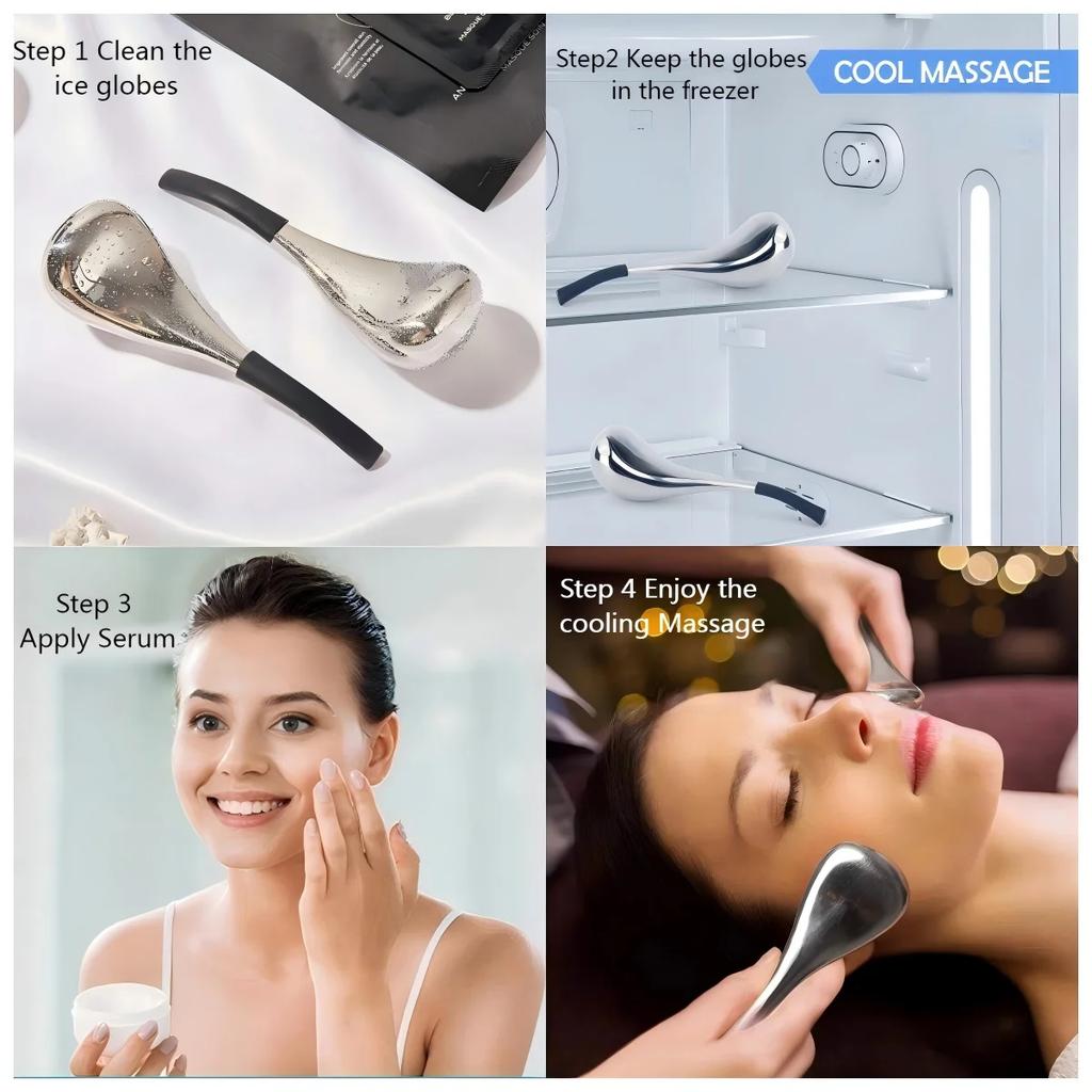 Ice Globes for Face and Eyes Stainless Steel Beauty Cryo Sticks Facial Skin Care Tool for Women Cooling Spa Globes Cold Roller