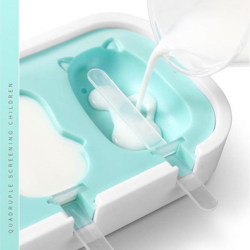 Formă din silicon pentru înghețată cu 4 celule Mucegai pentru ghiocete de vară Mașină pentru gheață Suc de fructe Congelator Tavă cu gheață Mucegai pentru gătit pentru prăjituri Instrumente de coacere