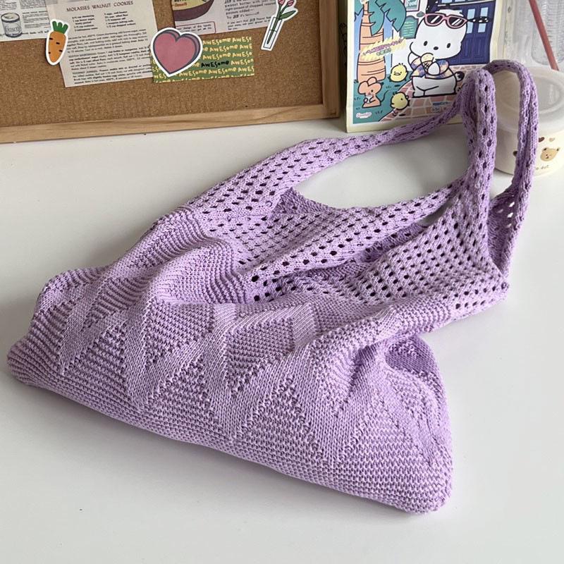 Korean Style Wool Knit Shoulder Bag - Solid Color, Versatile, Literary, and Simple Aesthetic.