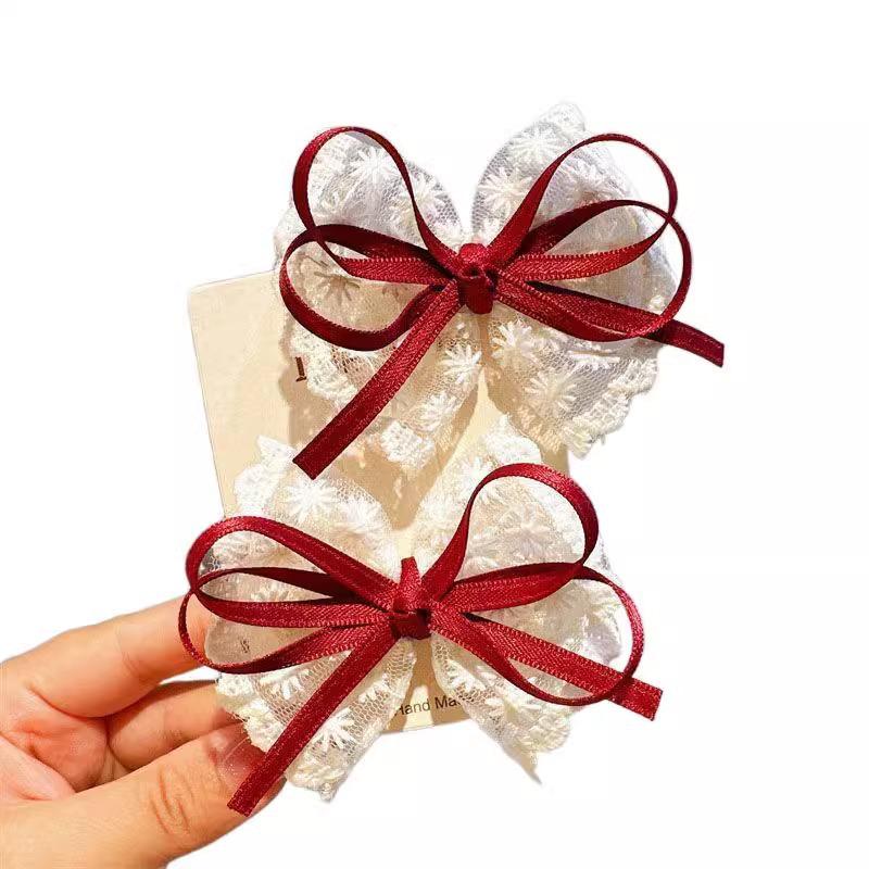Lace Bow Hairpin with Flowing Collar and Bangs Clip – Lolita Style for Women