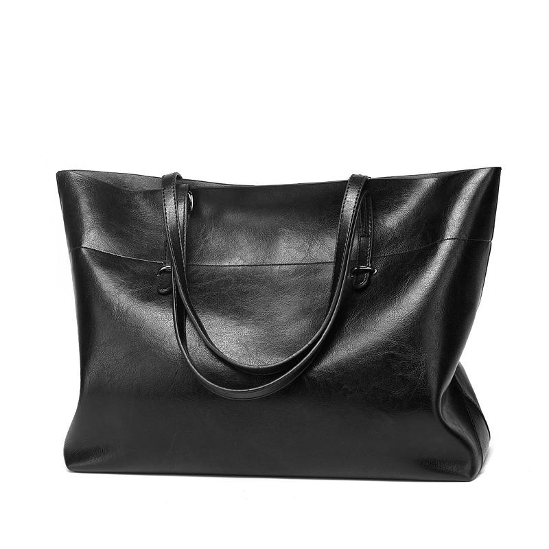 New PU Women's Bag Fashion Waxed Cowhide Large Bag Handbag Shoulder Bag