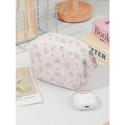 Ins Fresh Red Cherry Quilted Cosmetic Bag Fashion Small Large Toiletry Makeup Storage Bag Cute Lipstick Sanitary Napkin Case
