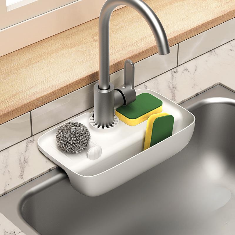 

Faucet Splash Proof Drain Rack Sink Water Collection Pad Anti Slip Countertop Pad Kitchen Cloth Sponge Wiping Drain Storage Rack 27x14x5cm білий