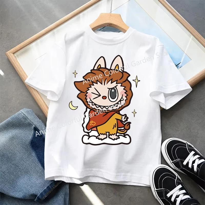 Labubu T-shirts Children Cartoon Cute Short Sleeved Shirt Boys Girls Summer Travel Fashion Clothing White Kids Clothes