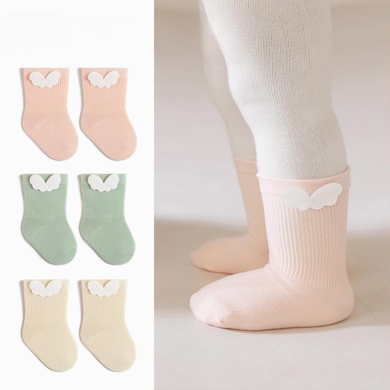 3pairs/set Cute Spring Summer Infant Baby Girl Boy Sock Sweet Cartoon Wings Baby Calf Sock Soft Cotton Seamless Newborn Sovk