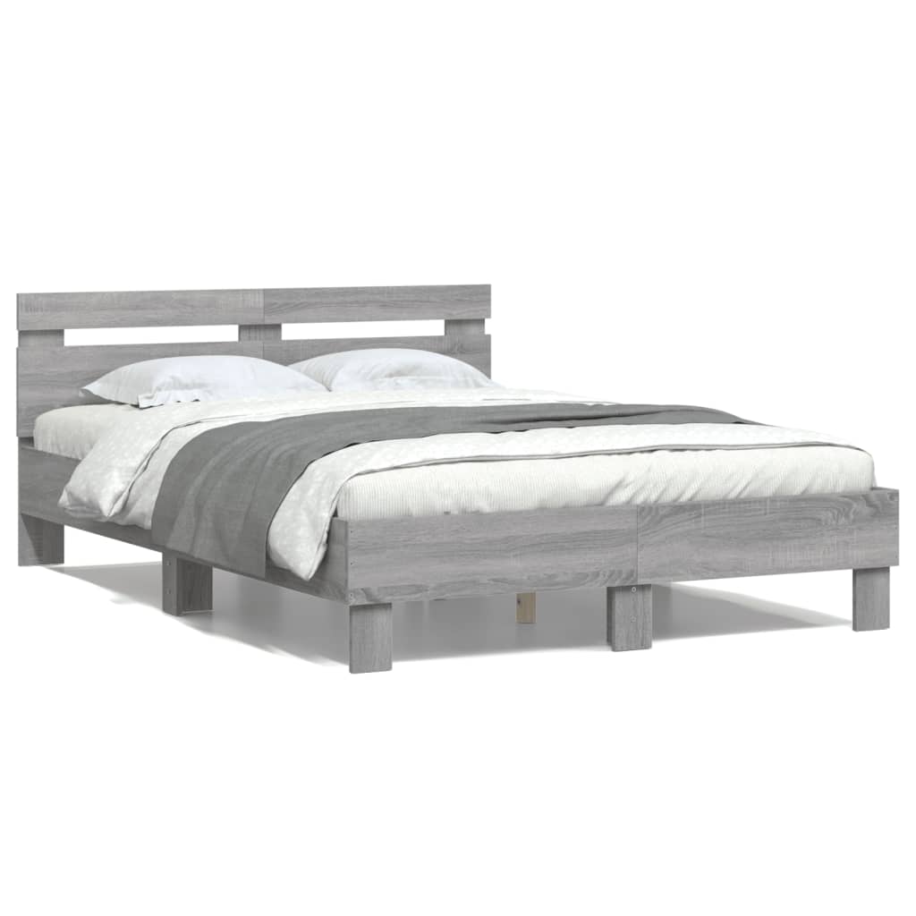 Bed Frame with Headboard Grey Sonoma 120x200 Cm Engineered Wood